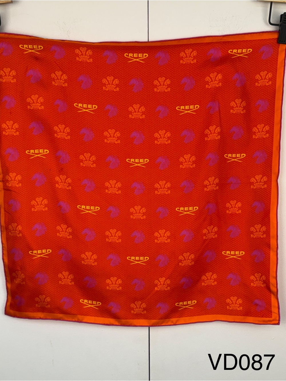 Creed 1760 100% Silk Equestrian Scarf Orange Purple 18 x 18